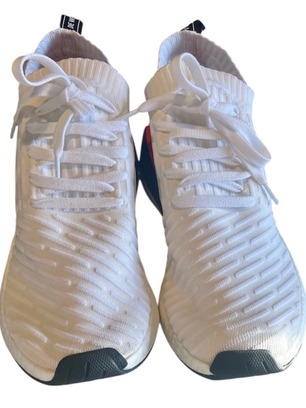 adidas NMD_R2 Primeknit Boost BY3015 White/Black/Red Low Top Lace-Up Sneakers